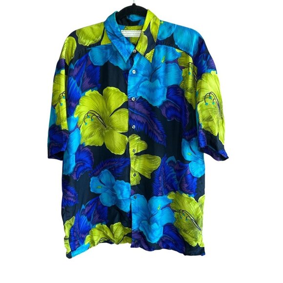 Fenn Wright & Manson Men's Vintage 90s 100% Silk Floral Button Front Shirt - Picture 1 of 8